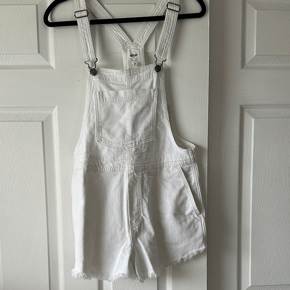 Aerie White Denim Overalls Small Petite